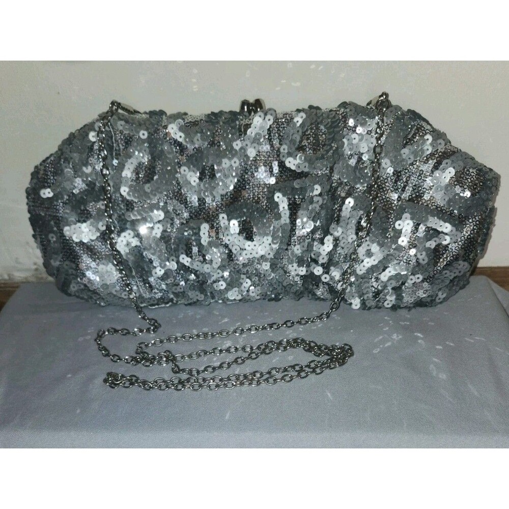 Vintage Silver Sparkly Purse Handmade in Hong Kong Sequins